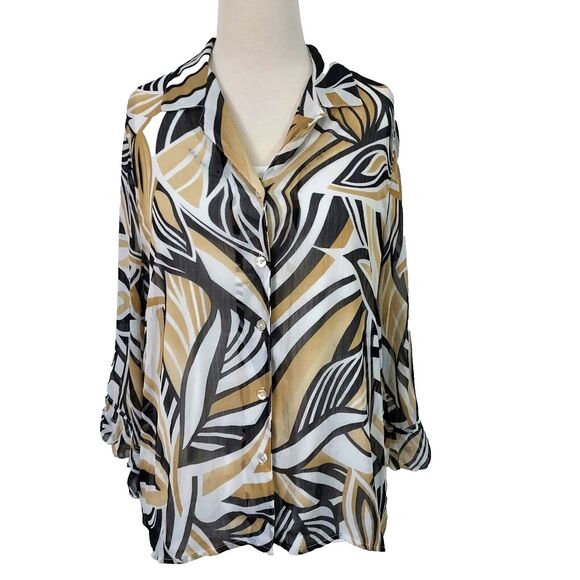 Alfred Dunner Multi Floral 3/4 Ruffle Sleeve 2 Piece Top Set Blouse Womens 14 - Picture 1 of 15